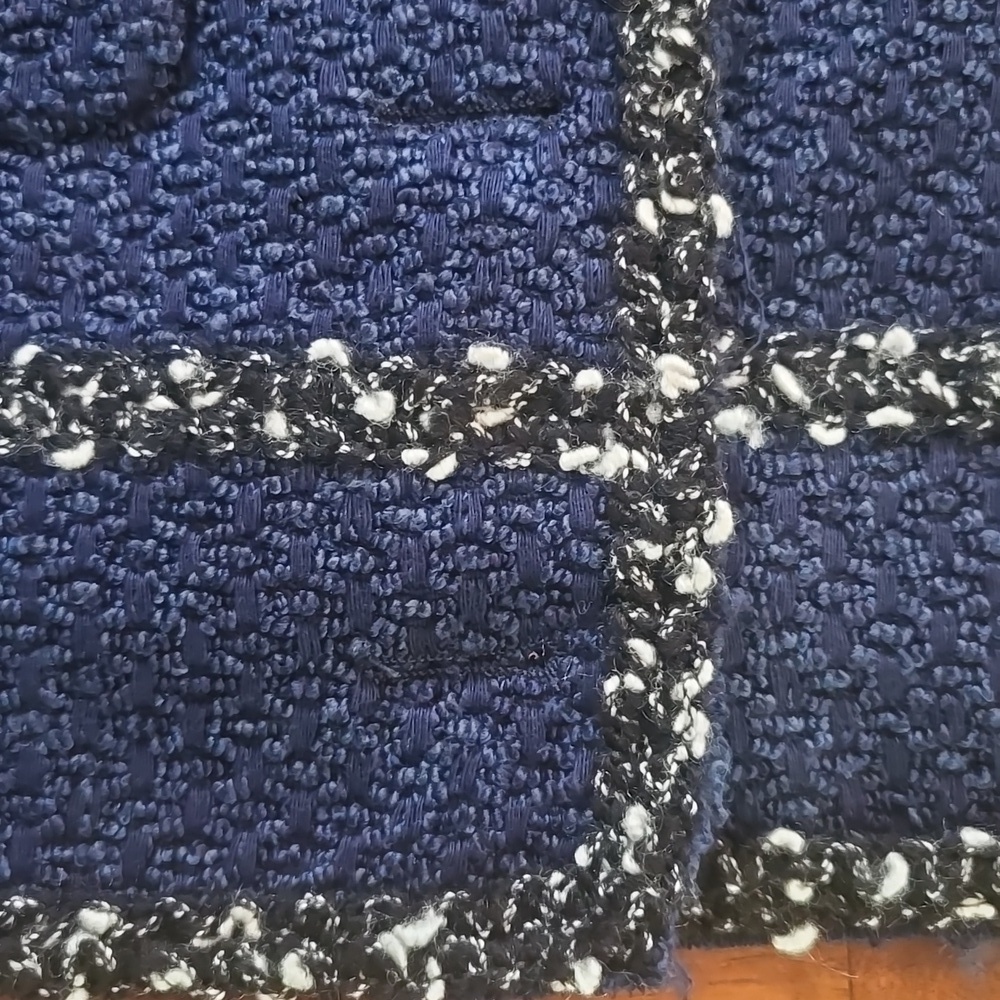 Zara Woman Navy Blue Tweed Boucle Blazer Lady Jacket Size Medium - Picture 10 of 13